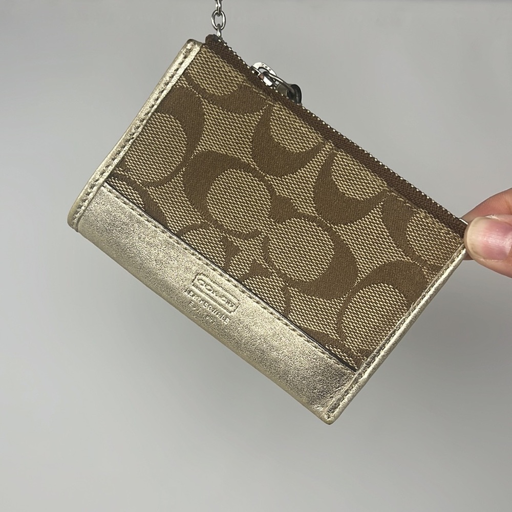 Coach Signature Mini Skinny in Khaki/Gold
